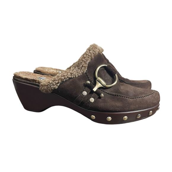 Stuart Weitzman Circuit Cola Sport Suede Brown Clog Size 9M Shearling Lined Mule - Picture 1 of 13